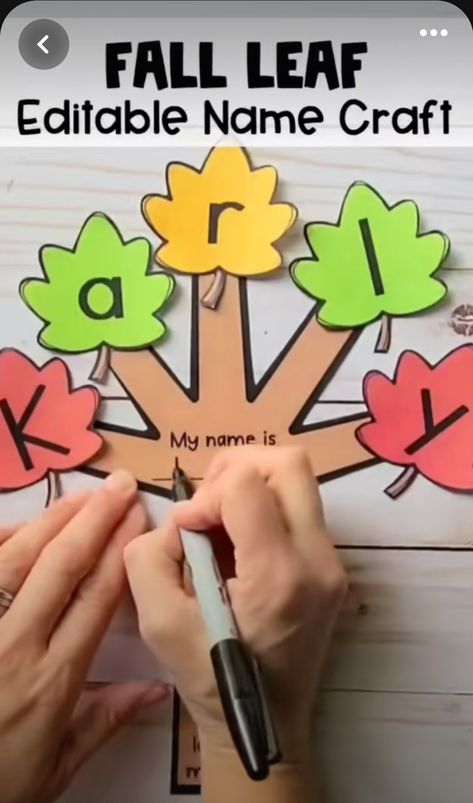 Preschool Fall Leaves Crafts, What Grows On Trees Preschool, November Name Craft, Leaf Toddler Activities, Fall Name Craft, Leaf Name Craft, Writing Activities For Preschoolers, Leaves Name, Abc Centers