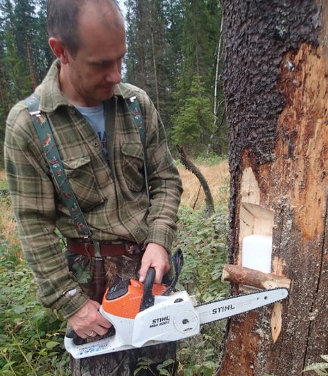 Check out this cool way to put out mineral or attractant blocks on your property for white-tailed deer with a little manly work with a chainsaw and drill. Tree Stand Hunting, Deer Attractant, Tanning Hides, Deer Food, Deer Feeders, Deer Hunting Tips, Big Game Hunting, Buck And Doe, Hunting Tips