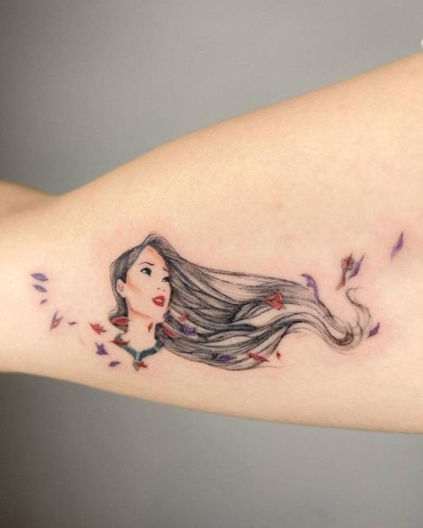 Pocahontas Leaves, Disney Tattoos Pocahontas, Armband Tattoo Meaning, Lilo And Stitch Tattoo, Disney Sleeve Tattoos, Pocahontas Disney, Pocahontas Tattoo, Stitch Tattoo, Cute Little Tattoos