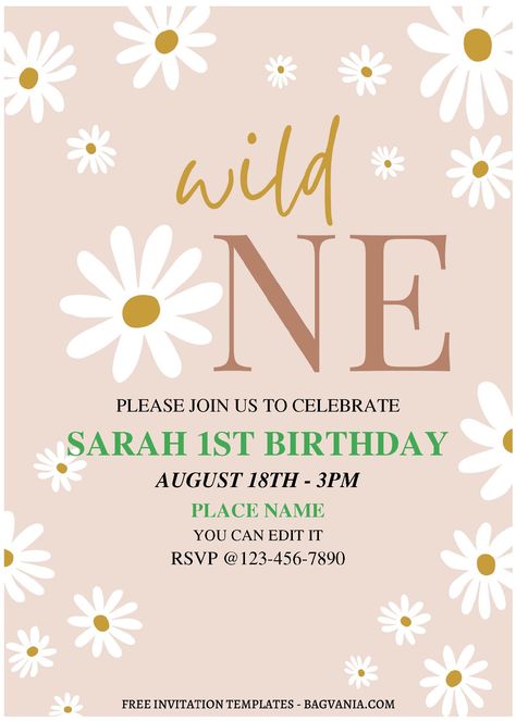 Nice (Free Editable PDF) Wild One Floral Birthday Invitation Templates #free #freeinvitation2019 #birthday #disney #invitations #invitationtemplates Daisy Invitations, 1st Birthday Invitation Template, Floral Birthday Invitations, Daisy Party, Disney Invitations, Birthday Disney, Free Invitation Templates, Floral Birthday, Free Birthday