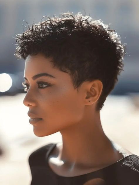 The Evolution of Very Short Pixie Haircuts for Black Women in 2024 | 18 Stunning Ideas Sleek Pixie, Short Curly Pixie, Short Shaved Hairstyles, Curly Pixie Haircuts, Longer Pixie Haircut, Natural Hair Cuts, Natural Hair Short Cuts, Big Personality, Stylish Hairstyles