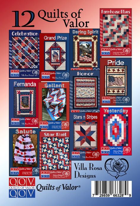 The 12 Quilts of Valor VRD Rose Card Pattern Collection – Villa Rosa Quilts Quilts Of Valor, Villa Rosa, Basic Quilt, Sewing Cards, Rose Quilt, Striped Quilt, Quilt Of Valor, Primitive Gatherings, Card Pattern