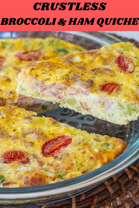 Quiche is one of those types of foods that is perfect for breakfast, lunch or dinner. And when it is a crustless broccoli and tomato quiche, it is special enough to serve to company.   Serve this easy dish for a Mother's Day brunch. It is nutritious and so tasty, no one will miss the crust! No Crust Quiche, Ham Quiche, Tomato Quiche, Delicious Quiche, Quiche Recipes Easy, Delicious Veggies, Mother's Day Brunch, Crustless Quiche, Mothers Day Brunch