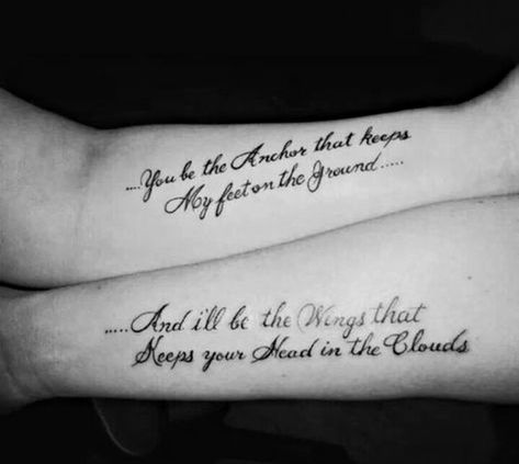 10 Quote Tattoos For Couples Who Totally Complete Each Other You Be The Anchor That Keeps Tattoo, From The Ground Up Tattoo, You Complete Me Tattoos, Tattoo Quotes For Couples, Couple Tattoos Sayings, Couple Tats, Couple Tattoo Quotes, Girlfriend Tattoos, Married Couple Tattoos