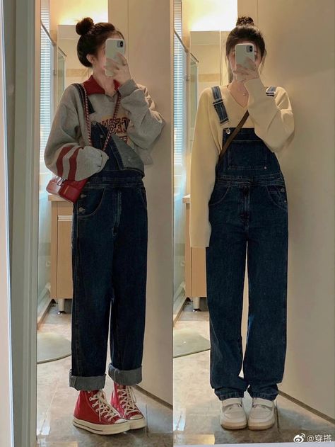 Sweater And Overalls Outfits, Dungarees Outfit Aesthetic, Dungree Styles, Nerd Woman, Dungaree Outfits, Dungarees Outfit, Cute Dungarees, Dungaree Outfit, 00s Mode