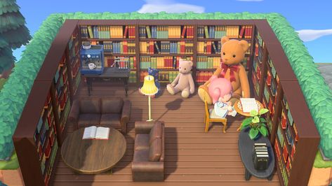 Animal Crossing Book Store, Animal Crossing Library, Cute Library, Tiny Library, Mini Library, Acnh Ideas, Acnh Inspo, Animal Crossing Game, School Project