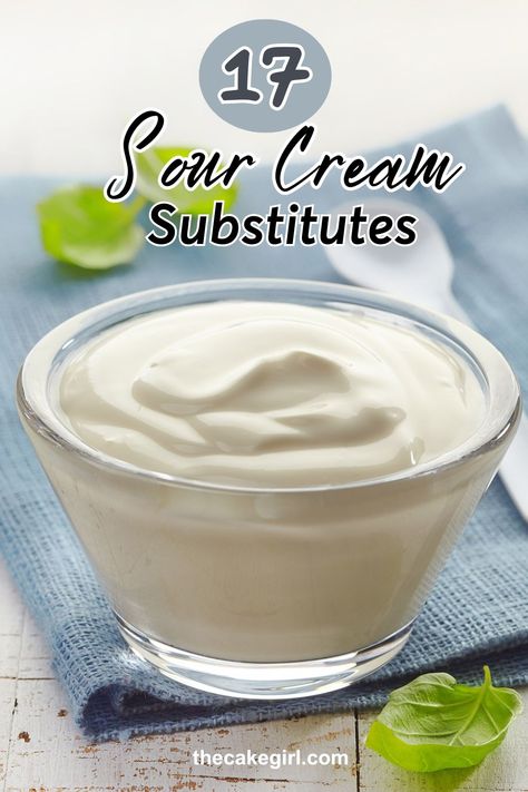 Sour Cream Substitutes Sour Cream Substitute For Baking, Substitute For Sour Cream, Milk Substitute For Baking, Substitute For Heavy Cream, Sour Cream Substitute, Make Sour Cream, Diy Foods, Cooking Substitutions, Baking Hacks