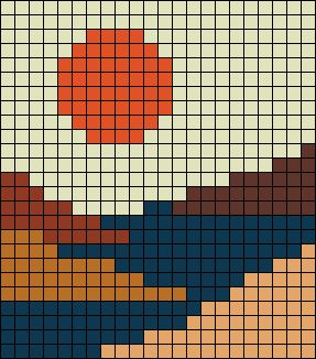 Sunset Alpha Pattern, Grid Crochet, Hills Landscape, Moon Sunset, Crochet Idea, Pixel Art Templates, Tapestry Crochet Patterns, Granny Square Blanket, Crochet Tapestry