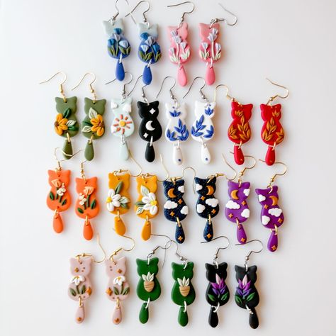 cats !! as earrings! for saturday!!🐈‍⬛ my most recent pride and joy🥹 these 13 cat designs will be in the shop this weekend (march 23) at 1PM pacific Mini Sculptures, Cat Earring, Polymer Clay Cat, Earrings Ideas, Rainbow Bright, Polymer Clay Jewelry Diy, Earrings Diy, Modeling Clay, Polymer Clay Necklace