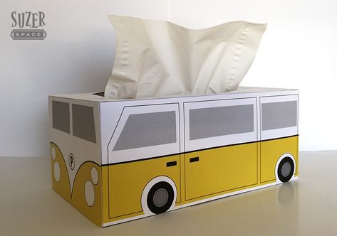 VW Bus Inspired Tissue Box Cover Sport Bar Design, Diy Toothpaste, Sport Bar, Vw Ideas, Milk Box, Paper Stuff, Recycle Box, A Whale, Volkswagen Bus