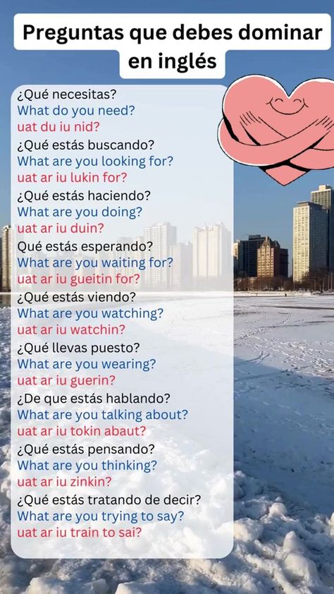 Preguntas que si o si debes dominar 🤗🥰 #inglesparatrabajos #desafiobilingue #inglesparalatinos #inglesamericano #inglesparatodos #inglesencasa #aprenderingles #pronunciacion #ingles #aprendeingles #aprenderinglesrapido | Fast English | KAROL G · S91 Basic English For Beginners, Nicaragua Managua, Useful Spanish Phrases, Spanish Learning Activities, Spanish Words For Beginners, Basic Spanish Words, Vocabulary English, Learning Spanish Vocabulary, English Time