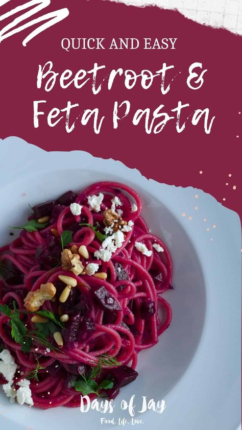 Beetroot Feta Pasta, Colourful Meals, Beetroot Pasta, Unique Pasta Dishes, Pasta Meals, Beet Recipes, Art Cafe, Feta Pasta, Vegetarian Meal