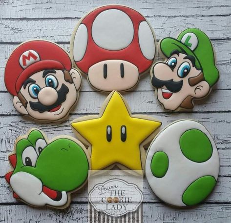 Mario Bros Cookies, Mario Cookies, Bolo Do Mario, Mario Brothers Birthday Party, Mario Bros Birthday Party Ideas, Bolo Super Mario, Mario Birthday Cake, Mario Bros Cake, Super Mario Cake