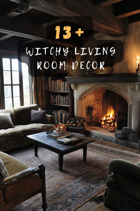 Unleash your inner witch with magical witchy living room decor ideas. Ready to transform your space? Click for enchanting decor tips! 🌙✨ #WitchyDecor #LivingRoomMagic #HomeTransformation #EnchantingInteriors #DecorTips Witchy Living Room Decor, Living Room Witchy, Witchy Room Ideas, Witch Cottage Interior, Witch House Interior, Witchy House Decor, Gothic Living Room Ideas, Spooky Living Room, Witchy Living Room