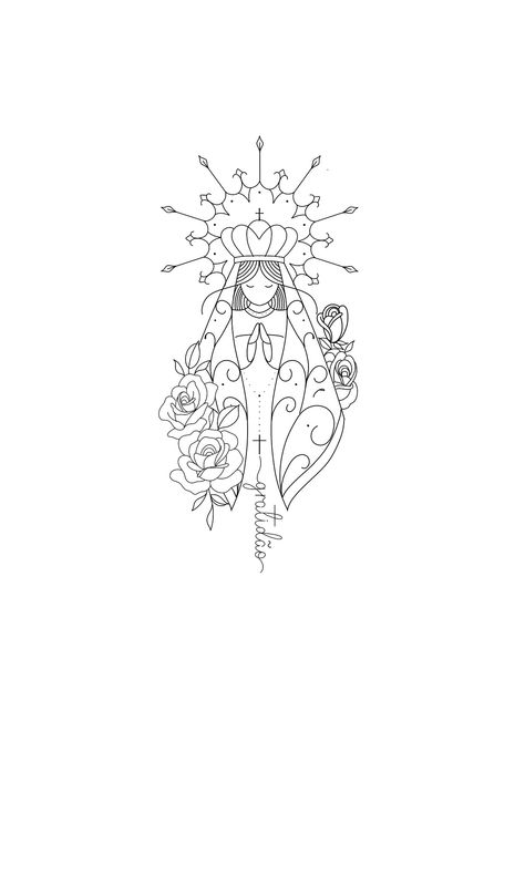 Cute Virgin Mary Tattoo, Minimalist Virgin Mary Tattoo, Virgin Mary Line Tattoo, Simple Virgin Mary Tattoo, Virgin Mary Flash Tattoo, Virgin Mary Tattoo Stencil Outline, Virgin Mary Tattoo Line Work, San Luis Potosi Tattoo, Virgen Mary Tattoo