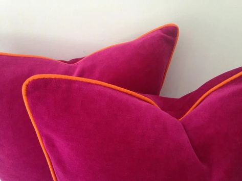 Fuchsia Velvet Pillow Cover Velvet Cushion Cover With Orange | Etsy Pink And Orange Pillows, Collage Dorm Room, Hot Pink Throw Pillows, Orange Outdoor Pillows, Pink Velvet Pillow, Teal Pillows, Apartment Makeover, Pink Throw Pillows, Orange Velvet