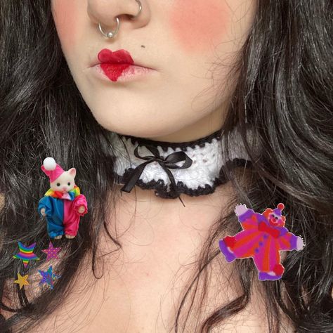 black & white clown collar! with a little black... - Depop Clown Choker, Crochet Clown Collar, Black And White Clown, Clown Collar, Indie Jewelry, Collar Choker, Choker Collar, Black Bow, Pastel Goth