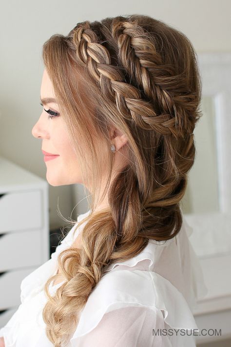 Dutch Fishtail, Dutch Fishtail Braid, Missy Sue, Sanggul Modern, Braids With Shaved Sides, Side Braid Hairstyles, Braid Hairstyle, Fishtail Braid, Cool Braid Hairstyles