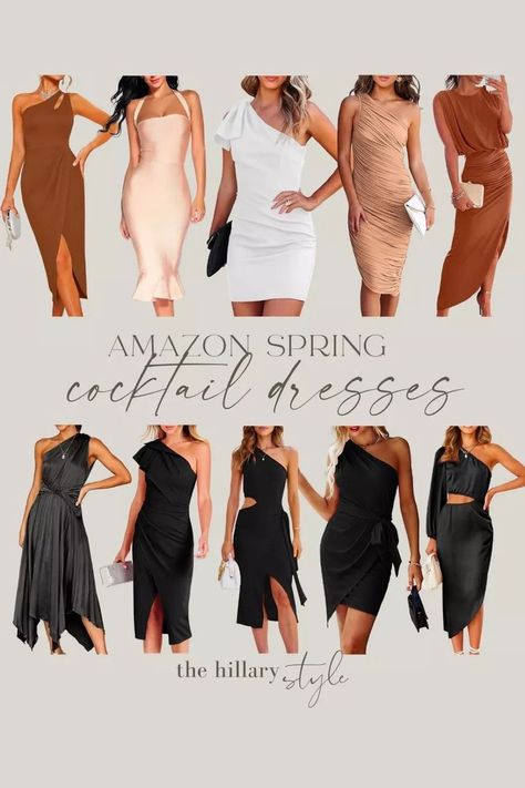 Amazon Spring Cocktail Dresses: One-shoulder dress, bodycon dress, cut-out dress, halter dress, wrap dress, silk dress, midi dress, mini dress, white dress, black dress, little black dress, party dress, bridal dress, wedding guest dress, spring dress, spring outfit, spring event dress. Amazon fashion, Amazon finds, #founditonamazon Wedding Guest Dress Spring, Coctel Dress, Little Black Dress Party, Spring Cocktail Dress, Fashion Amazon Finds, Cocktail Wedding Attire, Cocktail Dress Code, Cocktail Attire For Women, Spring Cocktail