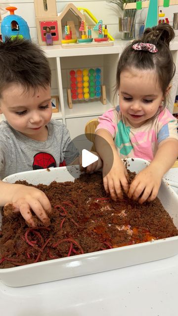 Desiree Blanchard, M.H.K | Baby & Toddler Play on Instagram: "🐛🪱☀️What better activity to do during spring is to dig for worms!! Click the ✨FOLLOW✨ button to continue learning more! 🧚‍♂️

Here’s how to recreate the activity: 

🍄Sensory base: Use gelatine (we used powdered) and cook according to instructions. Add brown food colouring to the water. Once ready, pour in a tray, add the worms and let set in the fridge. Once set, you can add the dirt. 
🪱Worm recipe: Cook some spaghetti noodles and add pink food colouring to the pot while the noodles become soft. Rinse as normal. 
⏳Dirt recipe: Mix flour and cocoa powder. The amount will be dependent on the size of your tray. You need enough cocoa to turn the base brown. Slowly add baby or cooking oil until the mixture feels like “dirt,” and Dirt Recipe, Spring Sensory, Brown Food Coloring, Messy Play Activities, Activity Sensory, Spring Themes, Brown Food, Pink Food, Sensory Activities Toddlers