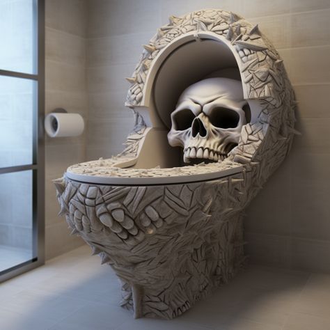 Omg too cool! #skull #toilet #skulls Skull Toilet, Weird Toilets, Skull Furniture, Gothic Bathroom, Gothic Decor Bedroom, Diy Skulls, Layered Drinks, Beautiful Bedroom Decor, Toilet Art