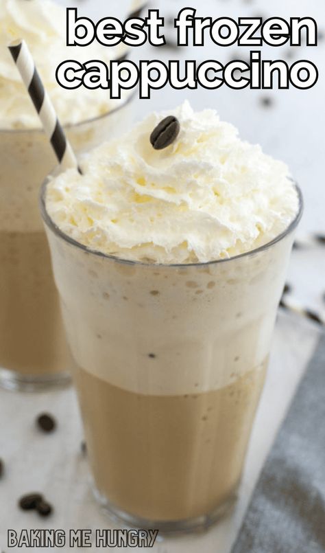 This Frozen Cappuccino Recipe is one of the best cold beverages for coffee lovers! Made using four simple ingredients! Frozen Cappuccino Recipe, Frozen Coffee Recipe, Frozen Coffee Drinks Recipes, Coffee Milkshake Recipe, Frozen Coffee Drinks, Spring Drinks, Drinks Nonalcoholic, Cappuccino Recipe, Drinks Starbucks