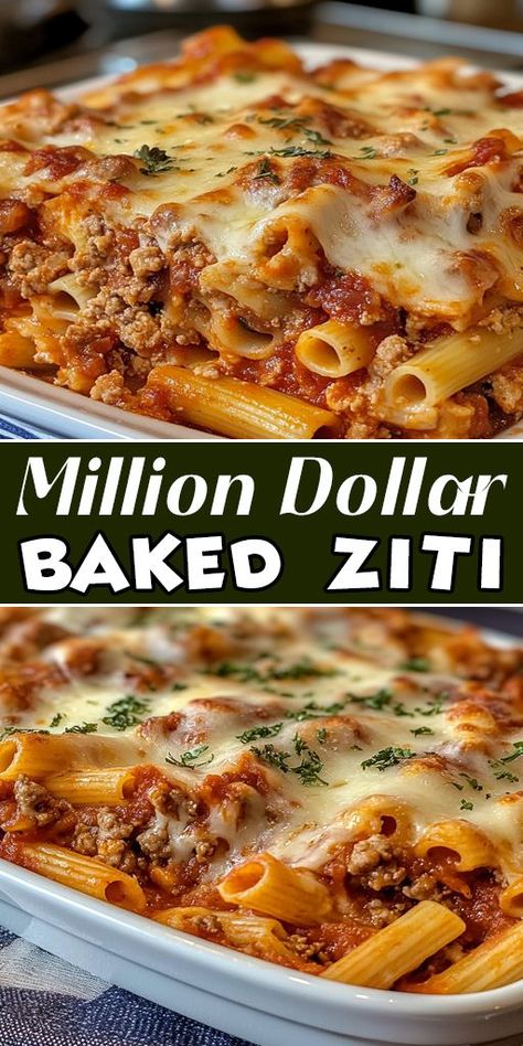 Make dinner feel extra special with this Million Dollar Baked Ziti! 🍽️ Creamy layers of pasta, sauce, and cheese baked to perfection make this a meal to remember. Great for family dinners, holiday gatherings, or meal prepping! 👩‍🍳✨ #EasyDinner #PastaNight #MillionDollarZiti #ComfortFood #BakedZiti #DinnerRecipe #CheeseLovers Casserole Easy Dinner, Baked Ziti Meatballs, Baked Ziti With Broccoli, Large Pasta Dishes, Pasta With Rotini Noodles, Easy Pasta Bakes Recipes, Million Dollar Ziti Bake, Oven Baked Ziti Easy Recipes, Baked Ziti Ground Turkey