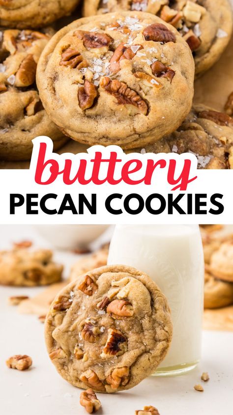 These warm Pecan Cookies are a comforting hug in cookie form! Tender, buttery cookies are laced with golden pecans and rich, buttery flavor for the ultimate decadent dessert. The whole family will be drooling over these chewy cookies, so whip up a batch today! They are the perfect cookie and treat to give as a Christmas gift! Easy Pecan Cookies Recipes, Cookies With Pecans Recipes, Pecan Cookies Recipes, Butter Pecan Cake Mix Cookies, Butter Pecan Cookies Recipe, Buttermilk Cookies, Pecan Cookie, Comforting Hug, Pecan Shortbread Cookies