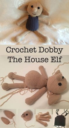 Crochet Dobby, Dobby The House Elf, House Elf, Harry Potter Crochet, Elf Toy, Dobby Harry Potter, Easy Knitting Projects, Confection Au Crochet, Elf House