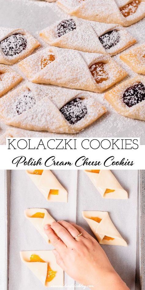 Polish Kolaczki Recipe, Kolache Cookie Recipe, Cheese Kolache Recipe, Kolachy Cookies, Kolaczki Cookies Recipe, Kolaczki Cookies, Kolaczki Recipe, Cream Cheese Dough, Cheese Dough