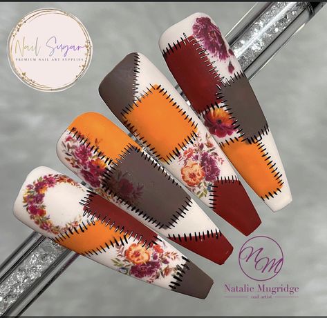 Patchwork Nails, Autumn Patchwork, Accent Nail Designs, Girls Nail Designs, Simple Fall Nails, Nails Inspired, Art Deco Nails, Instagram Autumn, Simple Gel Nails