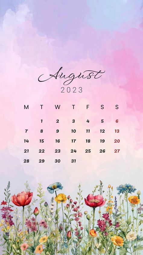 August Calendar 2023 Aesthetic, Calendar August, August Wallpaper, Calendar Background, August Calendar, Cute Calendar, Instagram Photo Frame, Aesthetic Floral, 2023 Calendar