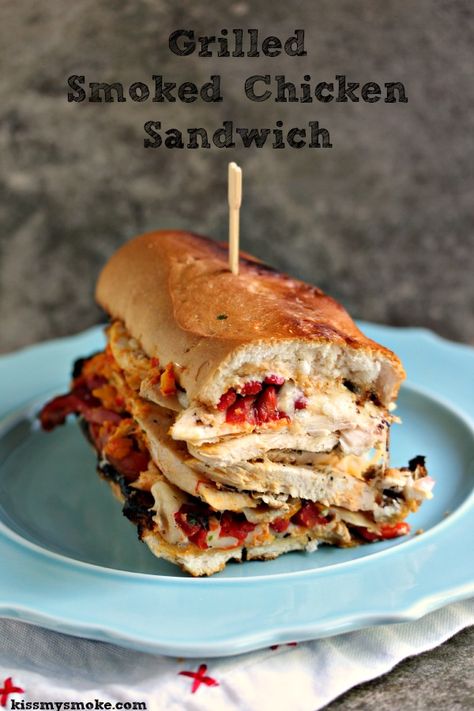 Grilled Smoked Chicken Sandwich with Roasted Red Peppers, Mozzarella, and Red and Yellow Pepper Pesto Smoked Chicken Sandwich, Manly Meals, Manly Food, Grilled Mozzarella, Basil Tofu, Crockpot Vegan, Pepper Pesto, Grill Steak, Meals Vegan