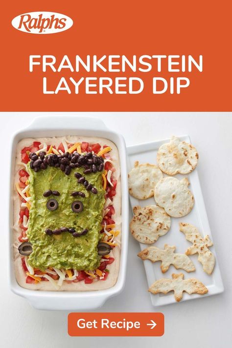 Halloween Taco Dip, Layered Dip, Halloween Potluck, Dip Vegan, Layered Dip Recipes, Halloween Food Appetizers, Food Seafood, Layer Dip, Themed Food