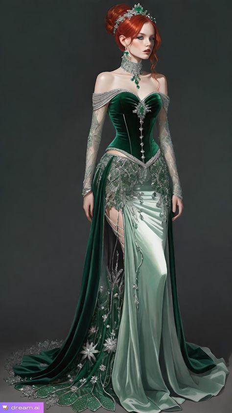 Green Corset Outfit, Emerald Ball Gown, Acotar Cosplay, Queen Dress Gowns, Different Wedding Dresses, Gala Outfit, Queen Dresses, Dresses Fancy, Best Winter Outfits