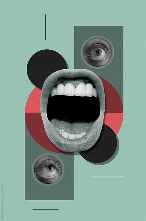 New Contemporary Art, Surrealism Poster Design, Modern Collage Art, Dj Art Design, Collage Art Design Ideas, Surrealism Graphic Design, Surrealism Poster, Mouth Collage, Cool Collages