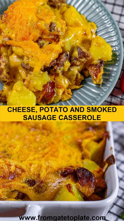 Potato And Smoked Sausage Casserole, Sausage Casserole Dinners, Potato Smoked Sausage Casserole, Smoked Sausage Casserole, Cheese Potato Casserole, 15 Minute Meals Dinners, Sausage Potato Casserole, Smoked Sausage Recipes, Cheese Potato