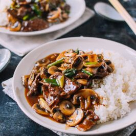 Beef and Mushroom Stir-Fry Rice Plate Egg Stir Fry, Beef Mushroom, Fry Rice, Beef Flank Steak, Beef Flank, Mushroom Stir Fry, Beef Marinade, Woks Of Life, The Woks Of Life