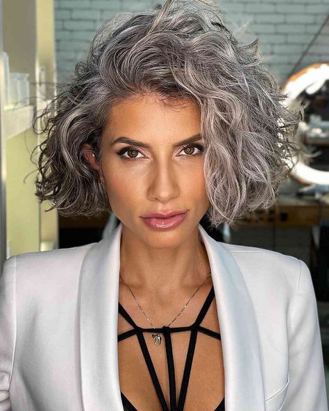 44 Sexiest Short Hairstyles for Women Over 40 in 2022 Gray Hair With Lowlights Over 50 Curly, Short Wavy Haircuts, Grey Curly Hair, Short Wavy Bob, Thick Wavy Hair, Beautiful Gray Hair, Short Brown Hair, Wavy Haircuts, Short Wavy Hair