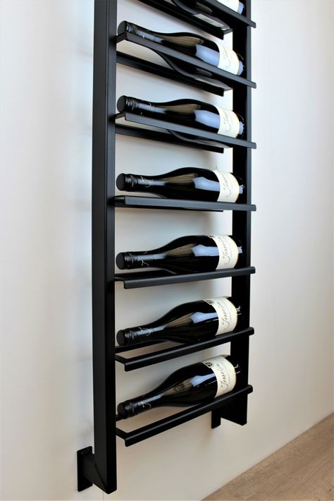 Wine Rack Metal Wine Rack Ideas, Wine Rack Inspiration, Wine Rack Ideas, Steel Wine Rack, Wall Mount Wine Rack, Black Wine Rack, Industrial Wine Racks, Liquor Storage, Stackable Wine Racks