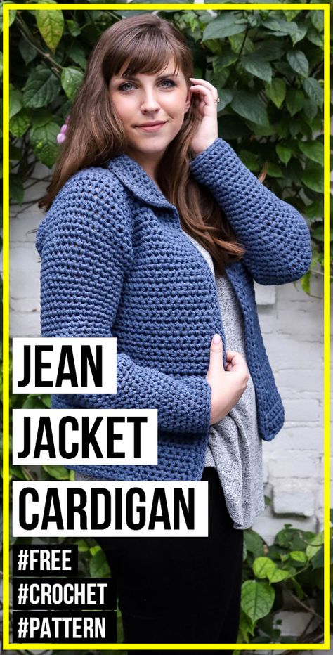 Crochet Jean Jacket Cardigan free pattern     #Cardigan  #crochet#freecrochetpattern via @shareapattern.com Denim Top Diy, Crochet Cardigan Pattern Free Women, Cardigan Free Pattern, Cardigan Sweater Pattern, Crochet Cardigan Free, Crochet Cardigan Pattern Free, Irish Crochet Dress, Crochet Baby Cardigan, Crochet Humor