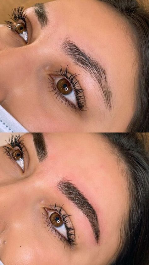 Thick Microbladed Eyebrows, Microblading Aesthetic, Natural Microblading Eyebrows, Thick Eyebrow Shapes, Microblading Business, Uneven Eyebrows, What Is Microblading, Instagram Eyebrows, Phibrows Microblading