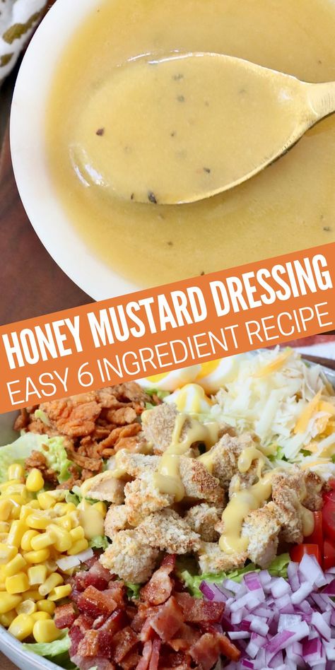 Create a delicious, creamy Honey Mustard Dressing that's perfect for salads, or used as a dipping sauce. This easy 6 ingredient recipe can be mixed up in just 5 minutes for a tasty homemade salad dressing that's healthy, gluten free, and so much better than store-bought! Healthy Honey Mustard Dressing, Creamy Honey Mustard Dressing, Honey Mustard Dressing Recipe, Mustard Dressing Recipe, Honey Mustard Chicken Salad, Gluten Free Salad Dressing, Mustard Cabbage, Creamy Honey Mustard, Honey Mustard Salad Dressing