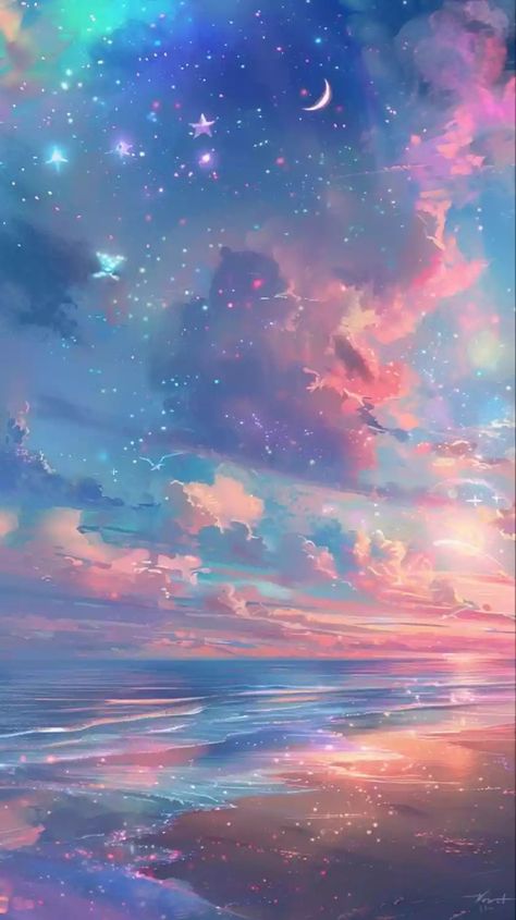 Fantasy Sky Wallpaper, Pastel Sky Aesthetic, Ocean In The Sky, Soft Pastel Aesthetic, Wallpaper Iphone Minimalist, Pastel Rainbow Wallpaper, Moon Pastel, Summer Phone Wallpapers, Pastel Space