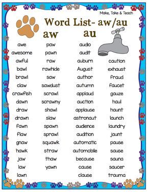 FREE au/aw word list and 11 interactive activities for teaching the au/aw spelling pattern! Aw Phonics, Aw Words, Phonics Chart, Words Worksheet, Phonics Rules, Grade Spelling, Spelling Patterns, English Phonics, Jolly Phonics