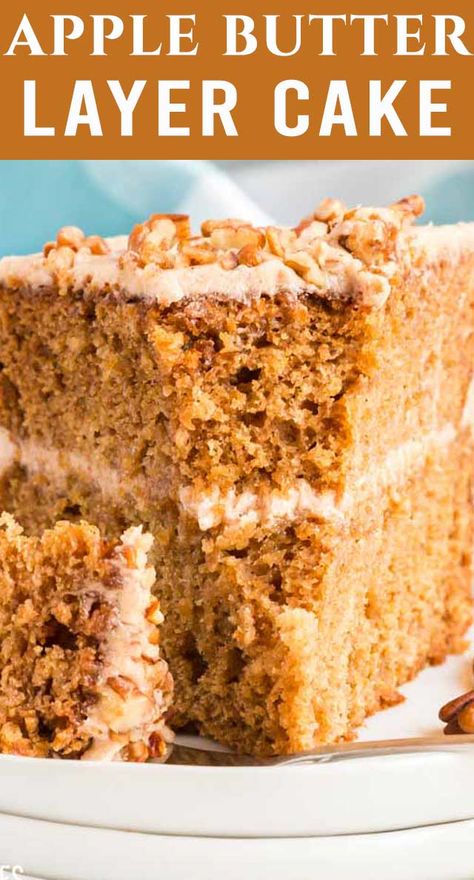 Apple Butter Desserts, Apple Layer Cake, Apple Butter Cake, Yummy Fall Desserts, Recipe Using Apples, Cinnamon Buttercream, Apple Butter Recipe, Butter Cake Recipe, Dessert Bar Recipe