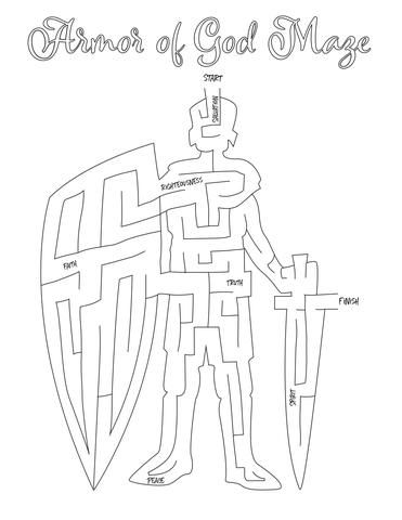 Armor Of God Lesson, Bible Mazes, Sunday School Worksheets, Maze Printable, Kids Church Activities, Childrens Ministry Curriculum, Sunday School Coloring Pages, The Armor Of God, Maze Print