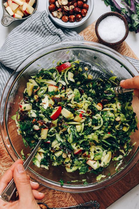 Salad With Apples, Shaved Brussel Sprouts, Brussels Sprout Salad, Mushroom Stew, Sprout Salad, Roasted Butternut Squash Soup, Minimalist Baker, Sprouts Salad, Brussels Sprout