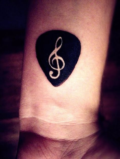 Guitarist Tattoo, Guitar Pick Tattoo, Pick Tattoo, Music Guitar Tattoo, Location Unknown, Music Note Tattoo, Key Tattoo, Black Guitar, Music Tattoo Designs