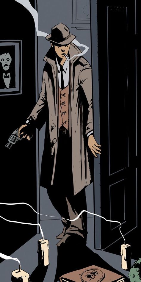 Detective Fantasy Art, 1920s Detective Outfit, Noir Aesthetic Detective, 1940s Spy Aesthetic, Detective Reference Pose, Black Detective Character, Detective Character Design Concept Art, 1920s Detective Aesthetic, 60s Detective